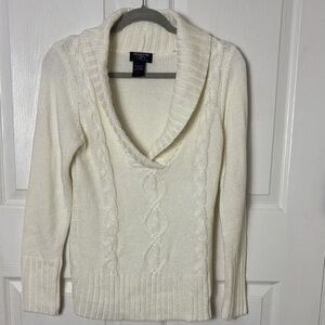 HOOKED UP Shawl Collar Cable Knit Y2K Cream Sweater Size Large
